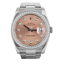 Rolex Datejust Stainless Steel Pink Dial Diamond Bezel