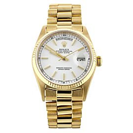 Rolex Day Date Yellow Gold White Stick Dial on Bracelet 36mm 18038