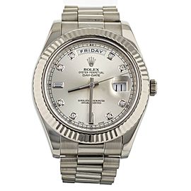 Rolex Day Date II White Gold Silver Diamond Dial President Bracelet