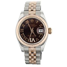 Rolex Lady Datejust Stainless Steel Rose Gold Chocolate Roman Dial 26mm