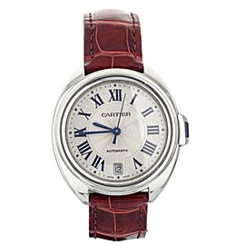 Cartier Cle De Cartier Silver Dial Stainless Steel Red Alligator 35mm WSCL0017