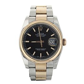 Rolex Datejust Stainless Steel Rose Gold Black Dial Smooth Bezel 36MM