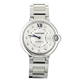 Cartier Ballon Bleu Stainless Steel Silver Diamond Makers 36mm Ful Set