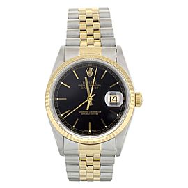 Rolex Datejust Stainless Steel Yellow Gold Black Stick Dial 36mm