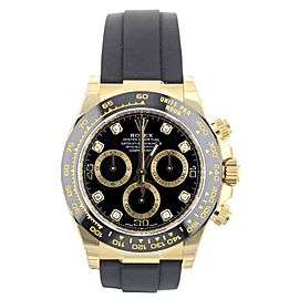 Rolex Daytona Yellow Gold Black Diamond Dial Oysterflex 40mm LN Full Set