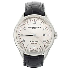 Baume & Mercier Clifton GMT Silver Dial Stainless Steel Alligator 43mm