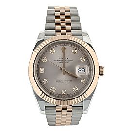 Rolex DateJust 41MM Rose Dial Diamond Markers Two Tone Fluted Jubilee