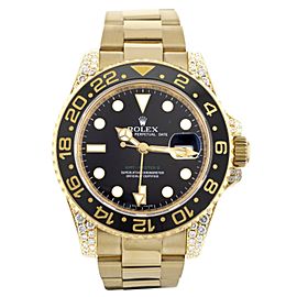 Rolex GMT Master II Date Black Dial Diamond Lugs Yellow Gold 40MM