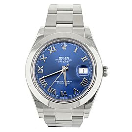 Rolex Datejust II Stainless Steel Blue Roman Smooth Bezel 41mm Full Set