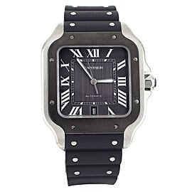 Cartier Santos Stainless Steel Black Dial ADLC Bezel Rubber Strap