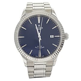 Tudor Style Stainless Steel Blue Dial Fluted Bezel Bracelet 41mm M12710-0013