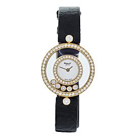 Chopard Happy Diamonds Round Yellow Gold Calf Quartz Floating Diamonds 24mm 4117