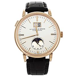 A. Lange & Sohne Saxonia Moonphase Rose Gold Silver Dial Alligator 40mm 384.032