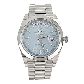 Rolex Day-Date 40 Platinum Ice Blue Diagonal Motif Dial 40mm 228206 Full Set