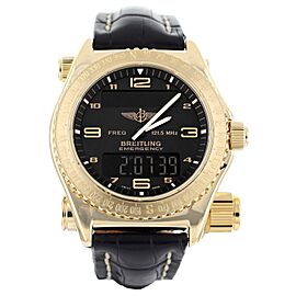 Breitling Emergency Black Dial Yellow Gold Alligator