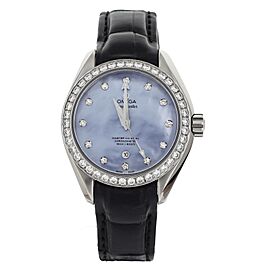 Omega Seamaster Aqua Terra Steel Blue MOP Diamond Bezel 34mm