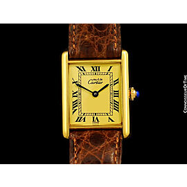 Cartier Vintage Mens Gold Vermeil Tank, 18K Gold over SS Silver-