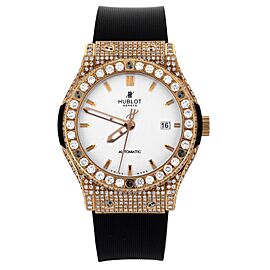 Hublot Classic Fusion White Dial Rose Gold Diamonds Case Watch