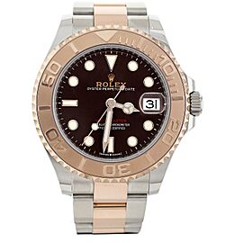 Rolex Yachmaster Brown Dial 18k Rose Gold & Steel Oyster Watch