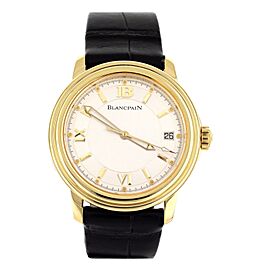 Blancpain Leman Ultra Slim Date White Dial Yellow Gold Alligator Strap