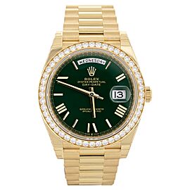 Rolex Day-Date 40 Green Dial Yellow Gold Diamond Bezel Watch