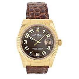 Rolex Datejust Brown Dial Yellow Gold Case Brown Strap Watch