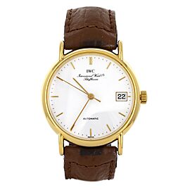 IWC Portofino White Dial Yellow Gold Case Leather Strap Automatic Watch