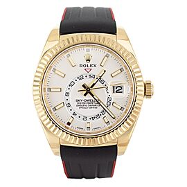 Rolex Sky-Dweller White Dial Yellow Gold Rubber Strap