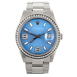 Rolex Datejust Stainless Steel Aftermarket Blue Dial Diamond Bezel