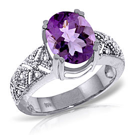 3.2 CTW 14K Solid White Gold Purple Fields Amethyst Diamond Ring