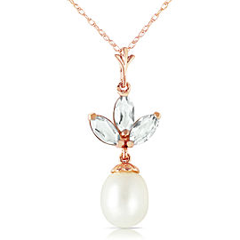 14K Solid Rose Gold Necklace with Cultured Pearl & Green Amethyst