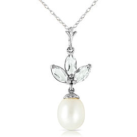 4.75 CTW 14K Solid White Gold Necklace Cultured Pearl Green Amethyst