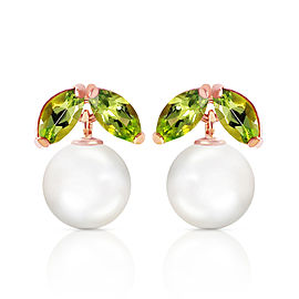 14K Solid Rose Gold Stud Earrings with Cultured Pearls & Peridots