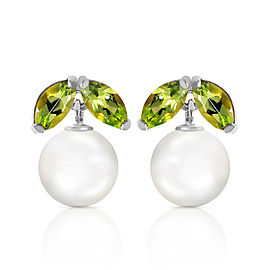 4.4 CTW 14K Solid White Gold Stud Earrings Cultured Pearl Peridot