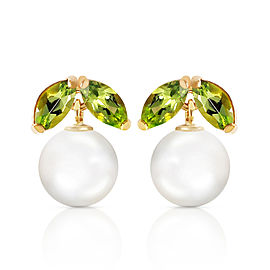 4.4 CTW 14K Solid Gold Stud Earrings Cultured Pearl Peridot