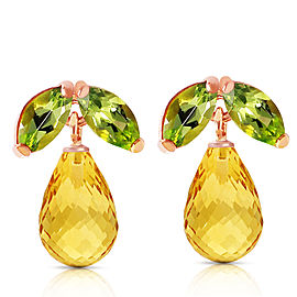 14K Solid Rose Gold Stud Earrings with Peridots & Citrines