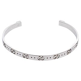 Gucci GG Motif 18K White Gold Narrow Open Cuff Bracelet