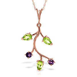 14K Solid Rose Gold Necklace with Amethyst & Peridot