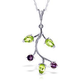 0.95 CTW 14K Solid White Gold Necklace Amethyst Peridot