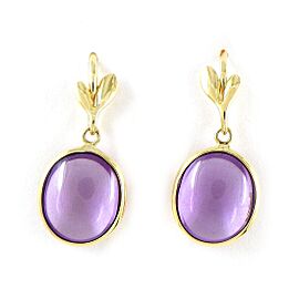 TIFFANY & Co 18K Yellow Gold Leaf Oval Cabochon Amethyst Earrings