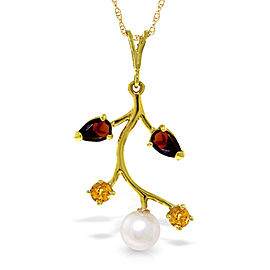 2.7 CTW 14K Solid Gold Necklace Garnet, Citrine Cultured Pearl