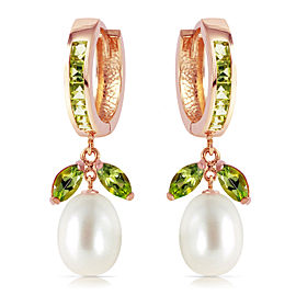 14K Solid Rose Gold Hoop Earrings with Peridots & Cultured Pearls