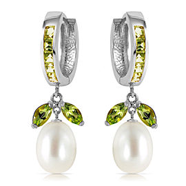 10.3 CTW 14K Solid White Gold Same Direction Peridot Cultured Pearl Earrings