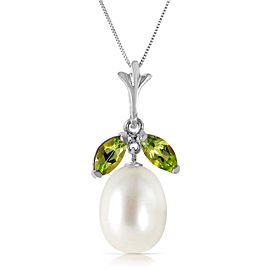 4.5 CTW 14K Solid White Gold Here Is Hope Peridot Cultured Pearl Necklace