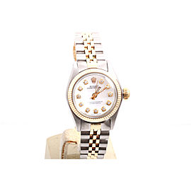 Rolex Oyster Perpetual 2tone Yellow Gold / Stainless Steel Mother of Pearl Diamond Dial 24mm Womens Watch