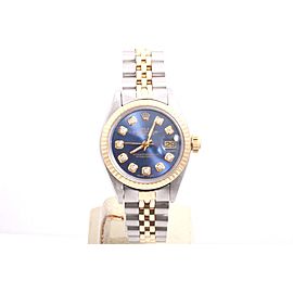 Rolex Datejust Yellow Gold And Stainless Steel Custom Blue Diamond Dial 26mm Womens Watch