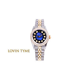 Rolex Ladies TT Oyster Perpetual - Blue Vignette Diamond Dial - Diamond Bezel