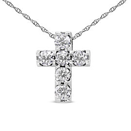 14K White Gold 1/2 Cttw Round Diamond Mini Cross 18" Pendant Necklace (J-K Color, SI1-SI2 Clarity)