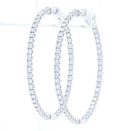 True White Gold Diamond Inside-Out Hoop Earrings 14k Round Brilliant 2.50ctw Pierced