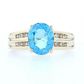 Yellow Gold Blue Topaz & Diamond Ring - 14k Oval Cut 3.68